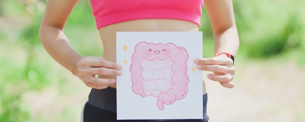Woman with a picture of happy intestines for her belly